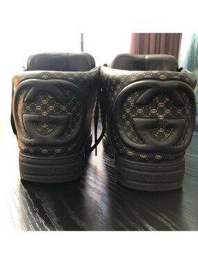 Gucci Dapper Dan GG High Top Men's Sneaker Black Gold Monogram 536839 7 03H US 8